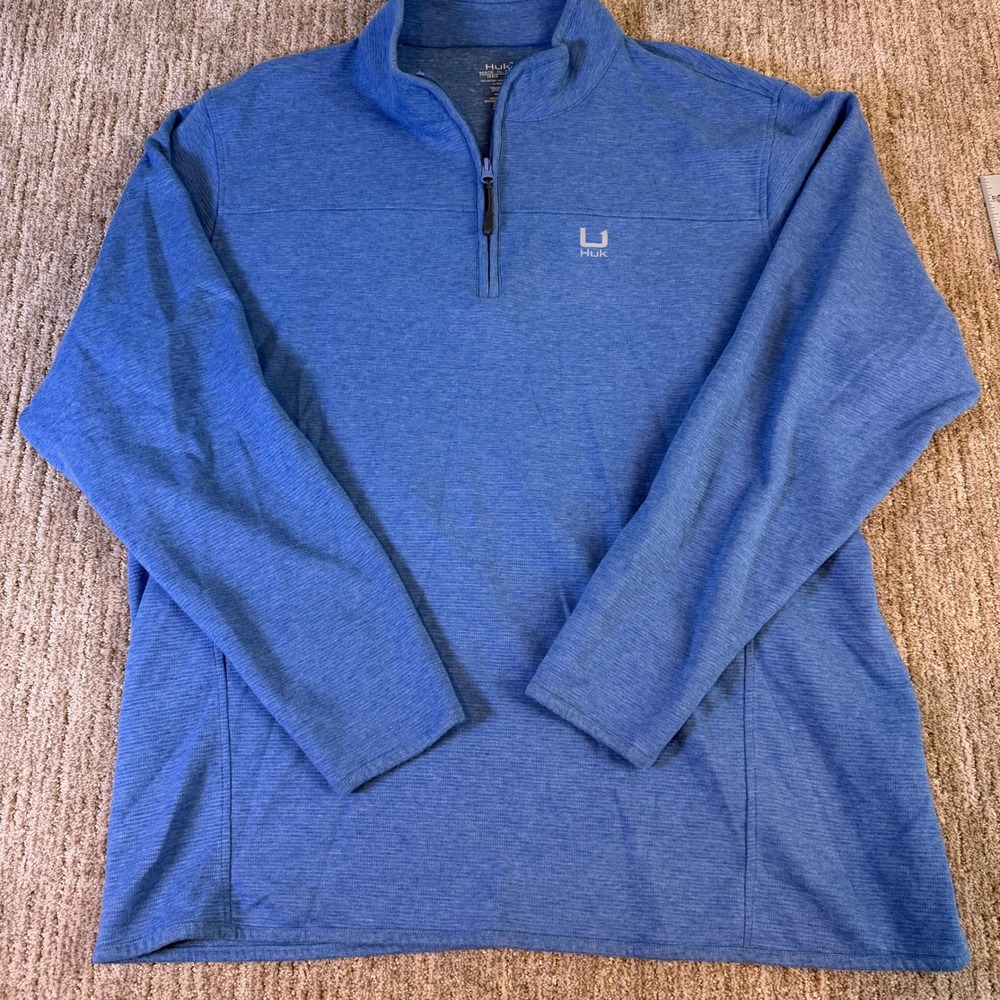 Huk Mens XXL Blue Heathered Quarter Zip Pullover Fishing Performance Shirt